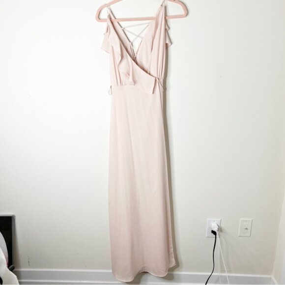 WAYF The Jamie Maxi Dress Ruffle Wrap Attached Tie Waist Gown Ballet Pink XXS - Picture 9 of 16